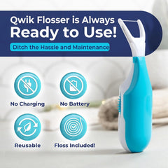 QWIK Dental Flosser | Click-to-Use, Reusable & Refillable | Pre-Loaded Floss with Travel Cover | Easy Flossing for Plaque Removal, Clean Teeth & Fresh Breath (Dark Blue)