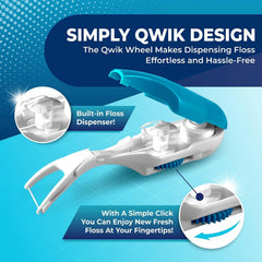 QWIK Dental Flosser | Click-to-Use, Reusable & Refillable | Pre-Loaded Floss with Travel Cover | Easy Flossing for Plaque Removal, Clean Teeth & Fresh Breath (Dark Blue)