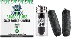 BOONBOO Dental Floss, Charcoal Woven Thread, Glass Bottle and 2 Heads Refill, Unflavored