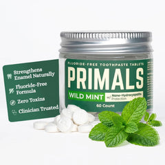 PRIMALS Fluoride-Free Toothpaste Tablets - Nano Hydroxyapatite - Zero Artificial Flavors or Plastic - Remineralizes & Whitens Teeth - 60 Count (1 Month Supply)