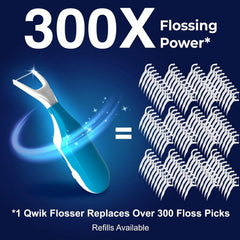 QWIK Dental Flosser | Click-to-Use, Reusable & Refillable | Pre-Loaded Floss with Travel Cover | Easy Flossing for Plaque Removal, Clean Teeth & Fresh Breath (Dark Blue)