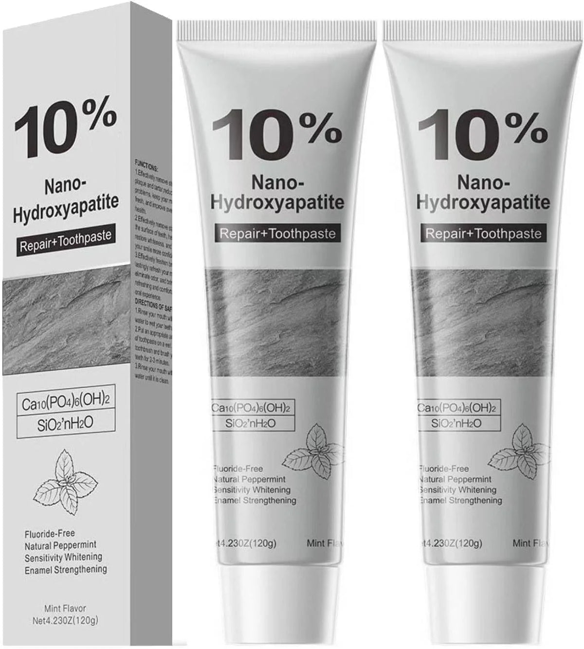 2PCS Hydroxyapatite Toothpaste,10% Nano Hydroxyapatite Toothpaste(Fluoride Free),Toothpaste for Adults, Enamel Care,Gentle Mint,Fresh Breath