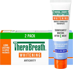 TheraBreath Whitening Toothpaste, Dazzling Mint, 4 Oz, 2-Pack | Gentle Peroxide-Free, Teeth Whitening In 1 Week, With Fluoride, Anticavity Protection