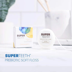 SuperTeeth Prebiotic Soft Floss with Hydroxyapatite and Xylitol, Expanding Dental Floss for Adults & Kids, Helps Sensitive Gums, Strengthen Enamel, Natural Plaque Remover, Fluoride & PFA-Free, Vanilla