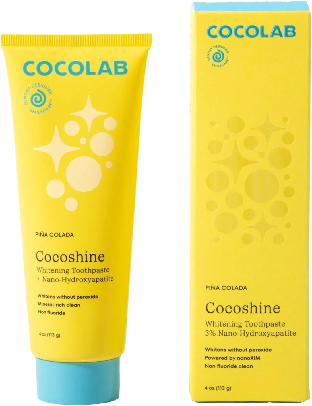 Cocoshine 15% Nano-Hydroxyapatite Formula Toothpaste by Cocolab, Fluoride-Free with Xylitol & Coconut Oil, Sensitive Teeth Whitening Formula for Adults & Kids, Pina Colada, 4 oz