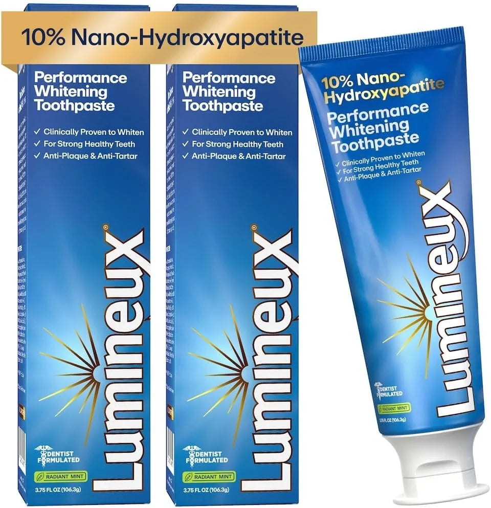 Lumineux 10% Nano Hydroxyapatite Performance 2 Pack Whitening Toothpaste - Fluoride Free & Gentle Whitening - Clinically Supported & NASA-Developed nHA for Strong Enamel & Bright Smooth Teeth, 3.75 oz