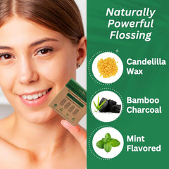 Charcoal Bamboo Floss | 2 Natural Floss Refill with Bamboo Container | Organic Mint & Candelilla Wax | Vegan & Biodegradable | Compatible with Similar Size Dental Silk Containers