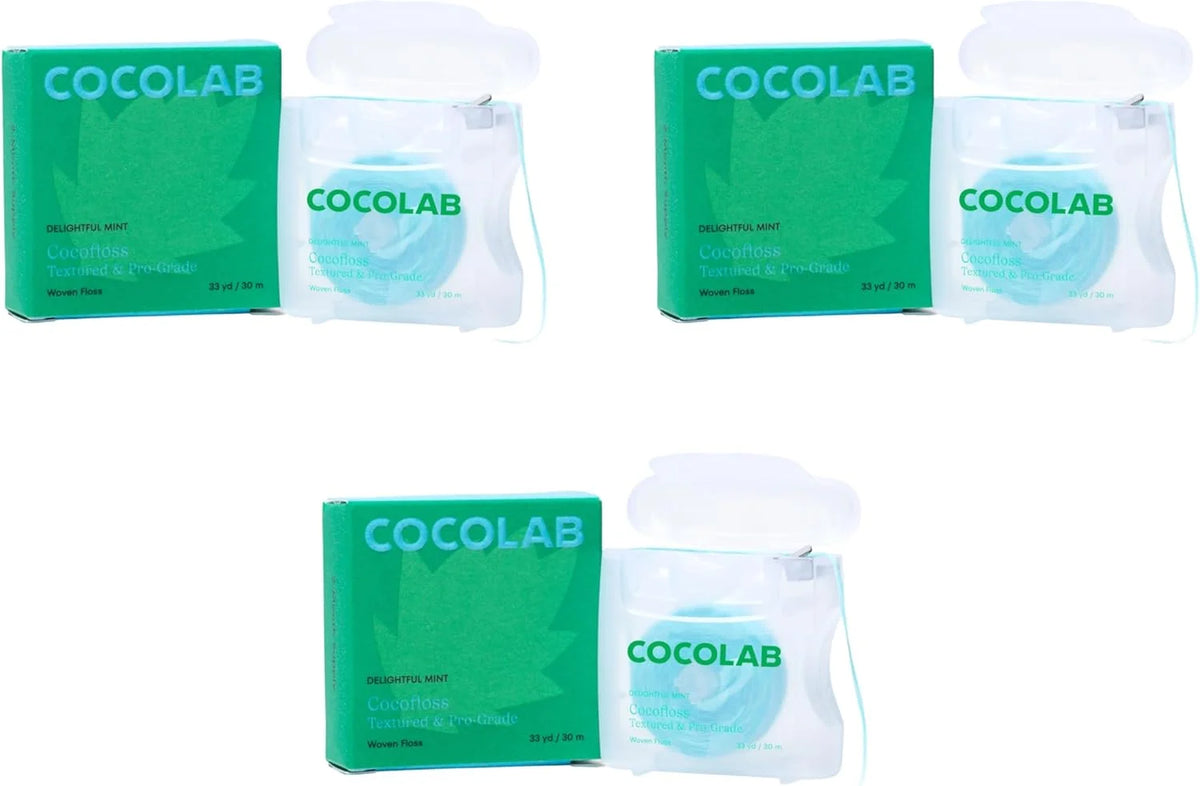 Cocofloss Expanding Woven Dental Floss by Cocolab, Waxed Tooth Floss for Daily Oral Care, Coconut Oil Infused, Vegan, for Adults and Kids, Mint Scent, 3 Pack