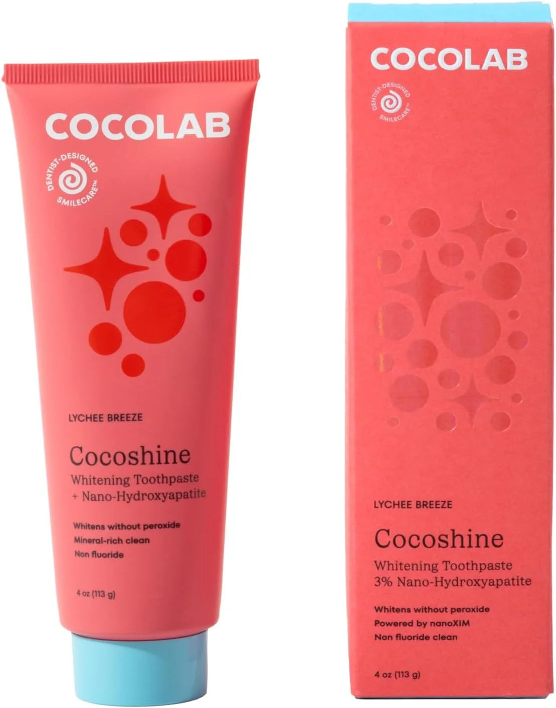 Cocoshine 15% Nano-Hydroxyapatite Formula Toothpaste by Cocolab, Fluoride-Free with Xylitol & Coconut Oil, Sensitive Teeth Whitening Formula for Adults & Kids, Lychee Breeze, 4 oz