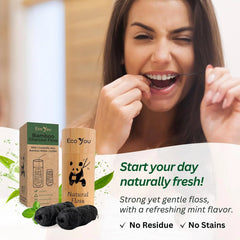 Charcoal Bamboo Floss | 2 Natural Floss Refill with Bamboo Container | Organic Mint & Candelilla Wax | Vegan & Biodegradable | Compatible with Similar Size Dental Silk Containers