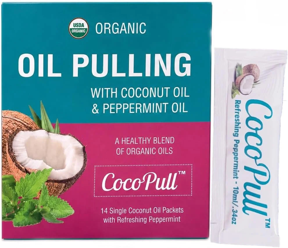 CocoPull Organic Travel Sachets Coconut Oil Pulling Fresh Breath Mouthwash | USDA