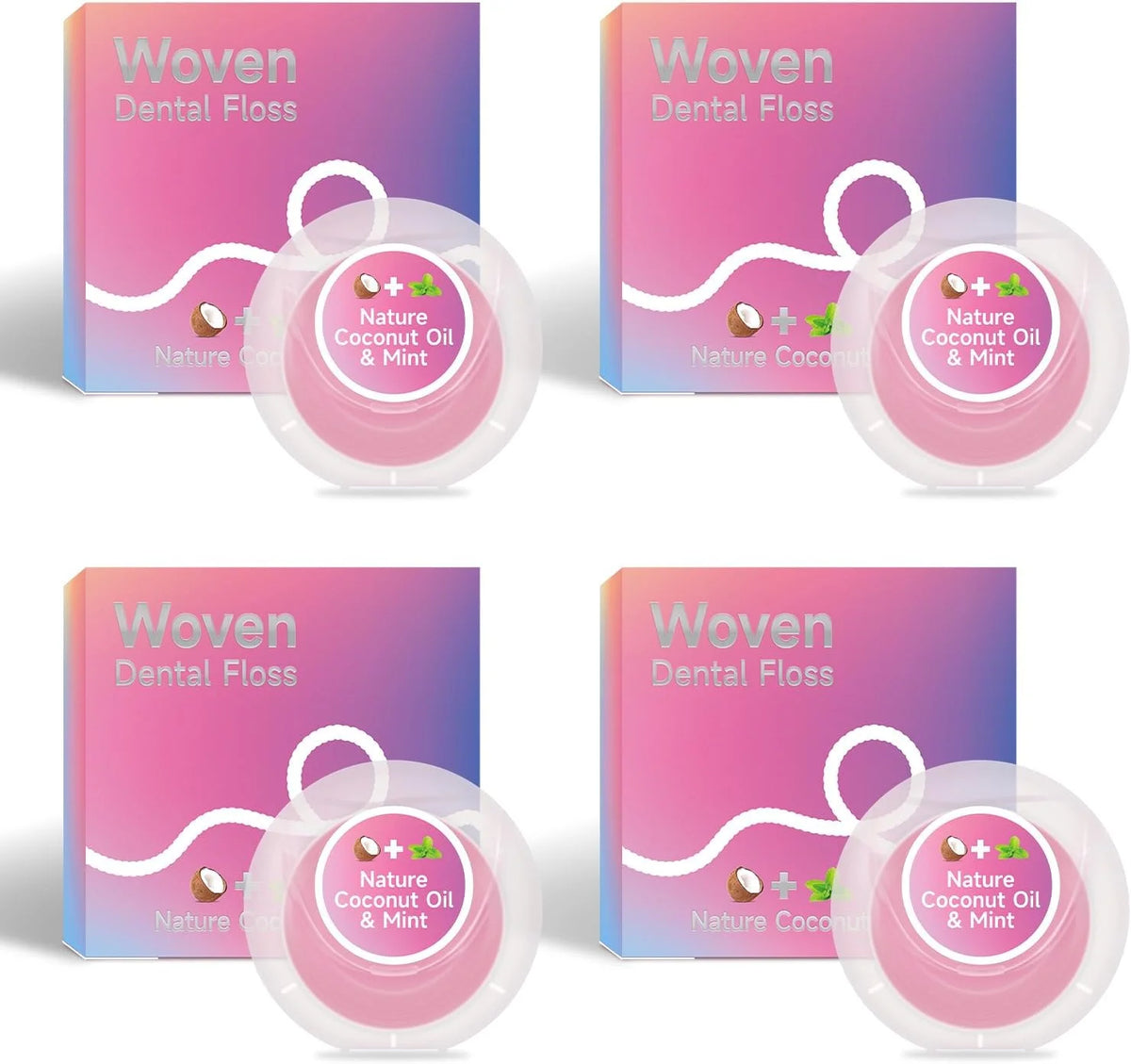 Dr. Emma Woven Dental Floss Coconut Oil Infused Expanding Dental Floss, Oral Care Stretchable Floss, Mint 33yd Pink, Pack of 4